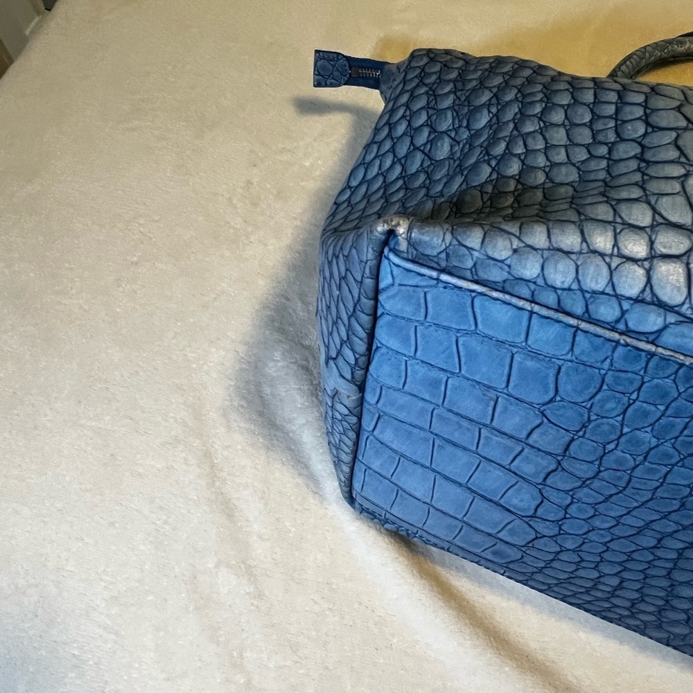 Laurel Blue Croc Embossed Leather Shoulder Bag Tassel Accent - Picture 4 of 6